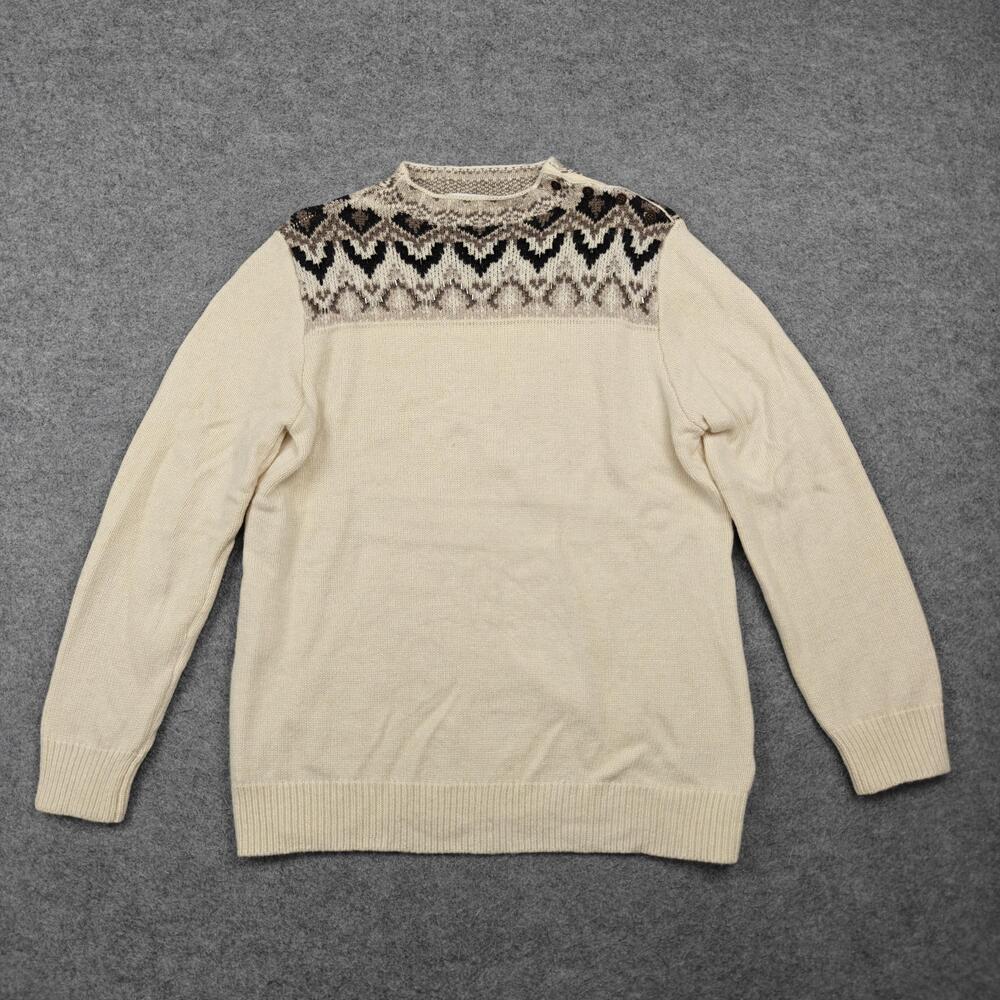 Coldwater Creek Sweater Womens Large White Fair Isle Pullover Beaded Buttons